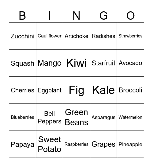 Fruits & Vegetables Bingo Card