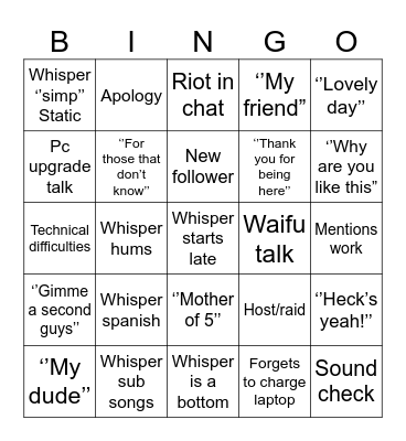 Whisper sin static-isms Bingo Card
