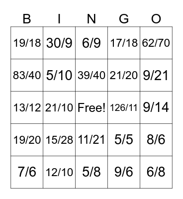 Adding Fractions Bingo Card