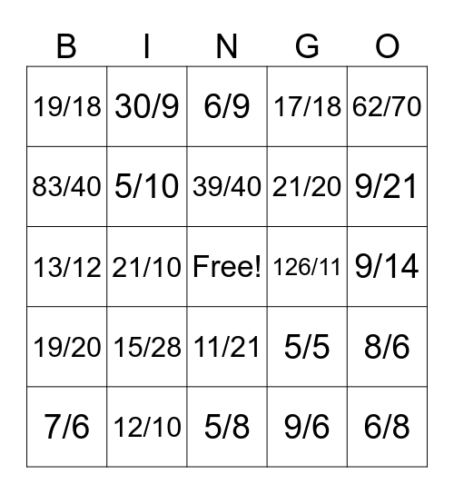 Adding Fractions Bingo Card