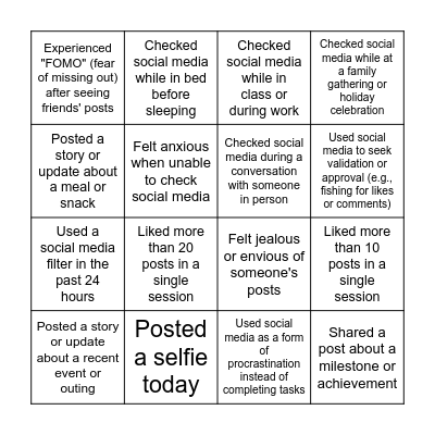 Social Media Bingo Card