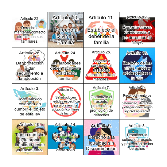 Ley General de Derechos de Niñas, Niños y Adolescentes. Bingo Card