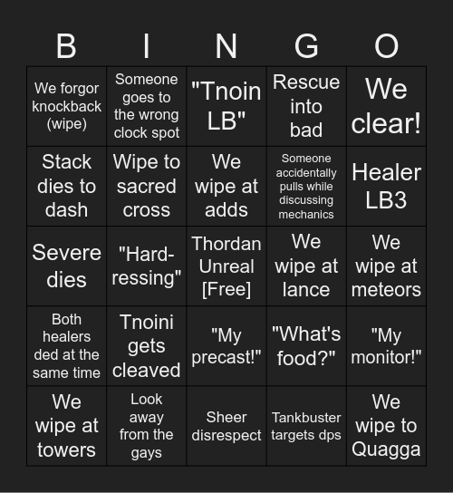 Thordan Craic Unreal Bingo Card