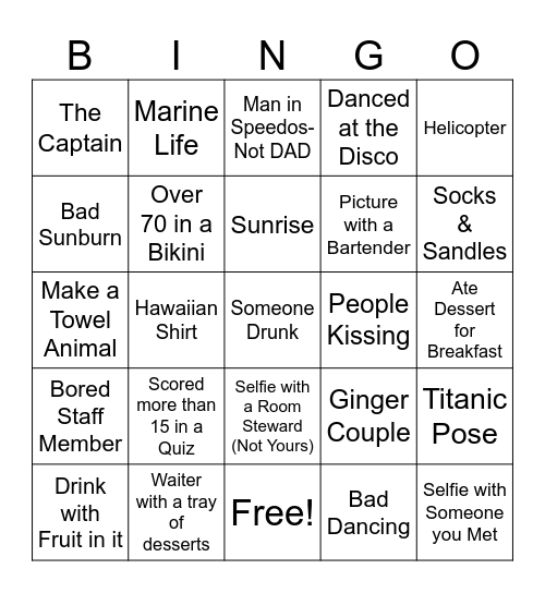 Cruise Bingo Card