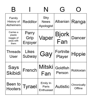 Mental Illness Bingo Card