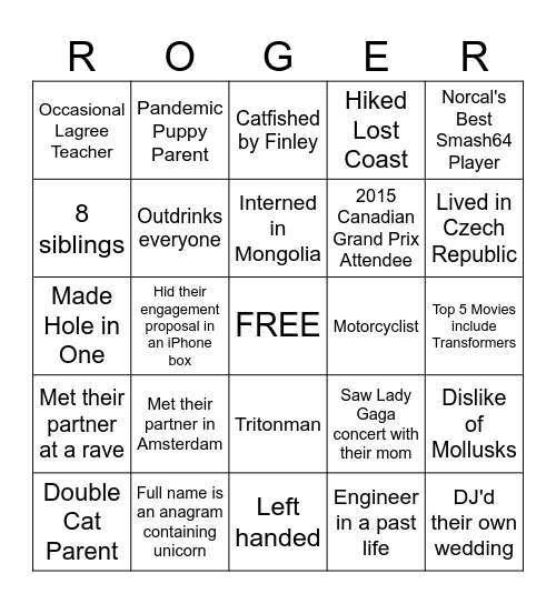 Birthday Party Bingo Card