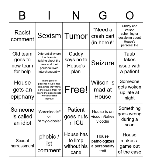 House MD Bingo Card