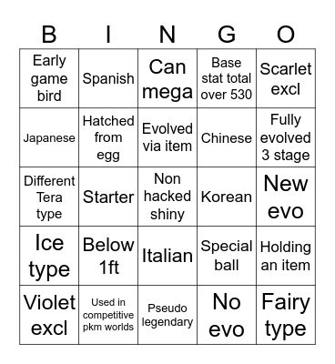 PKM Bingo Card