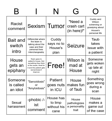 House MD Bingo Card