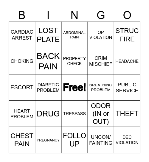 DISPATCHER BINGO Card