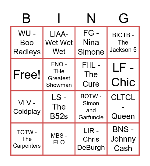 Acronyn Round Bingo Card