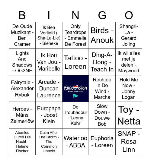 Eurovisie Songfestival Bingo Card