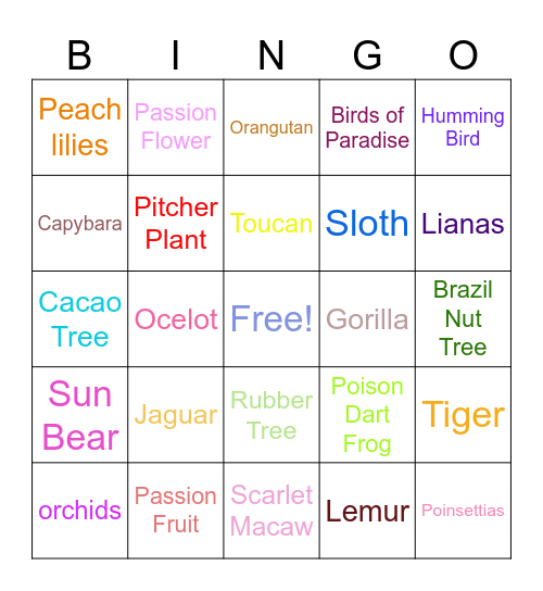 Rainforest Bingo Card