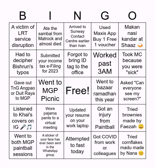 MGP 2022 Bingo! (Iftar March 2024) Bingo Card