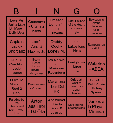 Muziek Bingo Waltmennekes Bingo Card