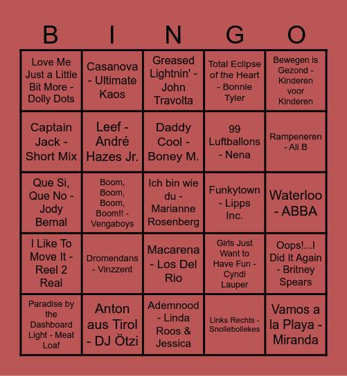 Muziek Bingo Waltmennekes Bingo Card