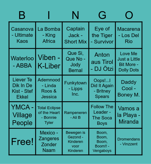 Muziek Bingo Waltmennekes Bingo Card