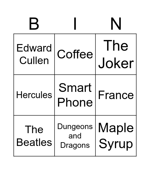 Jo Bingo Card