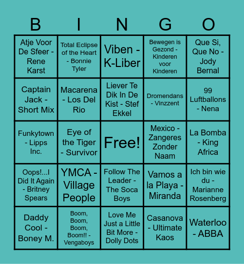Muziek Bingo Waltmennekes Bingo Card