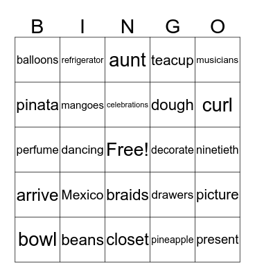 Birthday Basket for Tia * Bingo Card