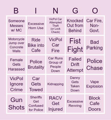 UwU Cafe Parking Lot Bingo Card