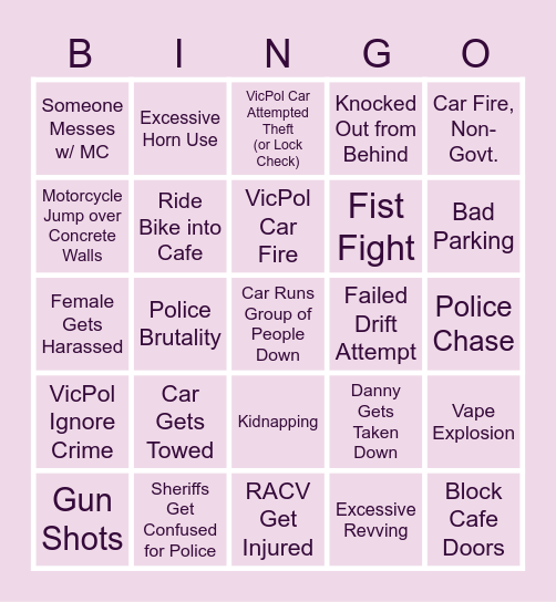 UwU Cafe Parking Lot Bingo Card