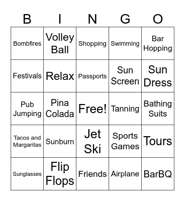 SUMMER VACATION BINGO Card