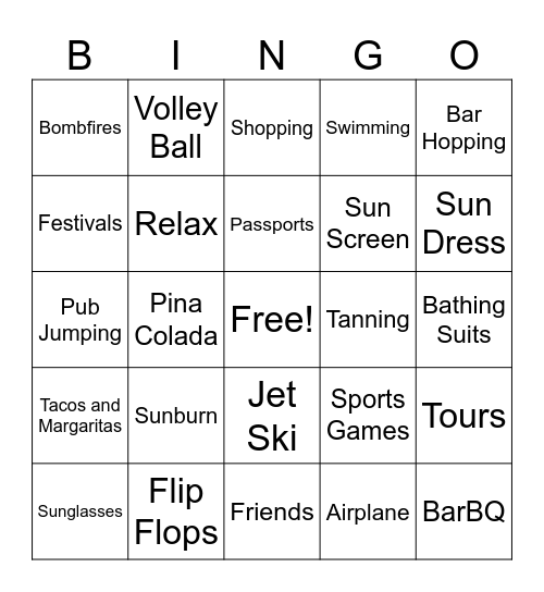 SUMMER VACATION BINGO Card