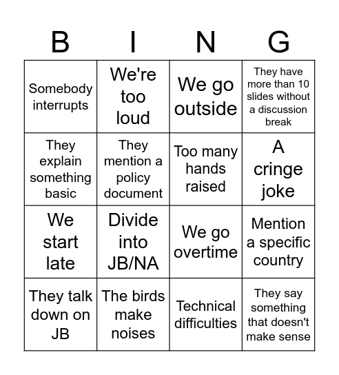 GOBO Session Bingo Card