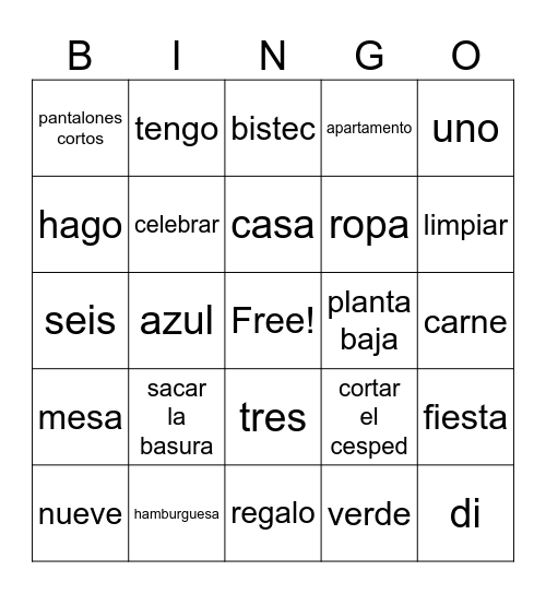 SP1 unit 5 B- Block Bingo Card