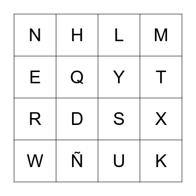 Spanish Alphabet Bingo Card