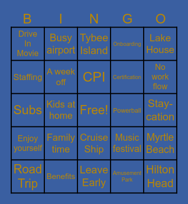 3C Fun Friday Spring Break Edition Bingo Card