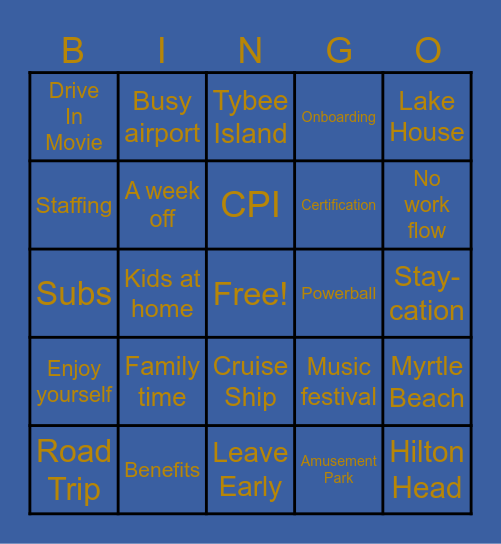 3C Fun Friday Spring Break Edition Bingo Card