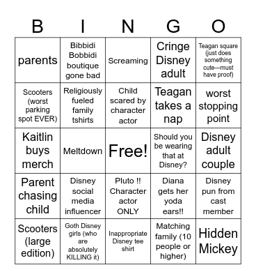 People of Disney Bingo Card