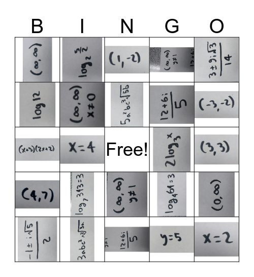 Algebra 2 Bingo Card