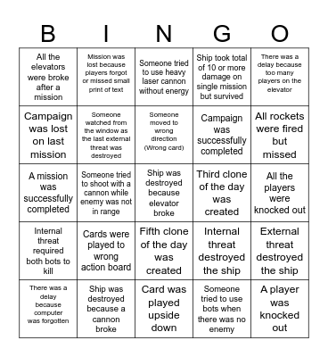 Space alert v1.0 Bingo Card