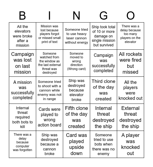 Space alert v1.0 Bingo Card