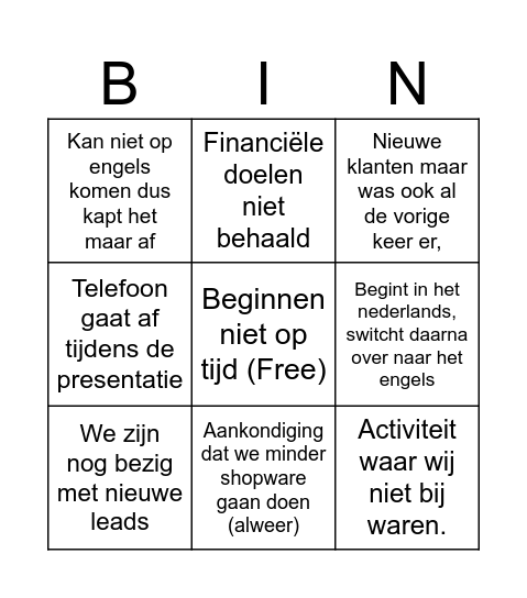 Quarterly bingo Card