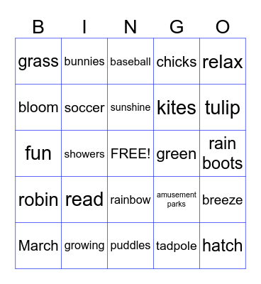 Spring Break Bingo Card