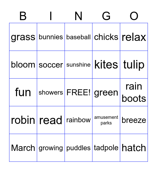 Spring Break Bingo Card