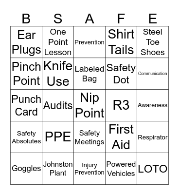 PPE Bingo Card