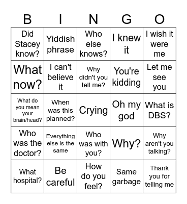 Grandma's Response to DBS News Bingo Card