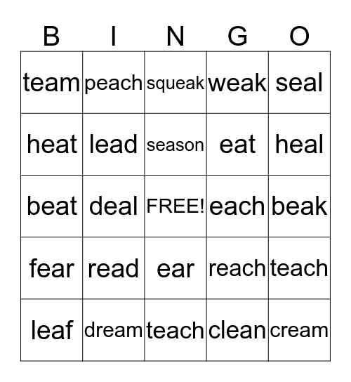 Words using "ea" Bingo Card