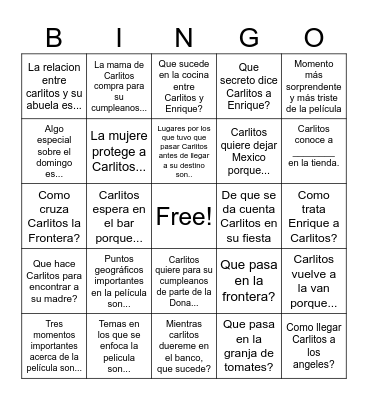 BAJO LA MISMA LUNA Bingo Card