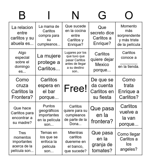 BAJO LA MISMA LUNA Bingo Card