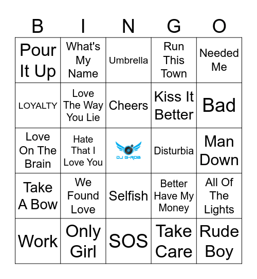 Rihanna Bingo Card