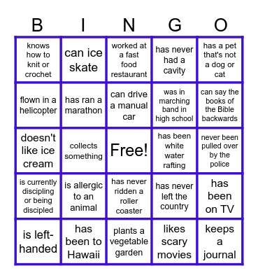 LifeGroup Bingo: Find someone who... Bingo Card