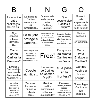 BAJO LA MISMA LUNA Bingo Card