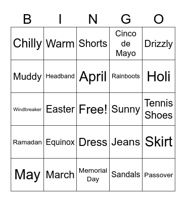 Spring Vocabulary Bingo Card