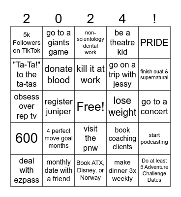 ren 2024 Bingo Card